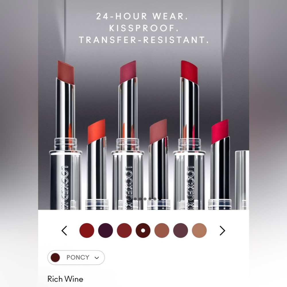 M•A•C LOCKED KISS 24HR LIPSTICK PONCY RICH WINE Full Size with Free Case NWT - Picture 6 of 16